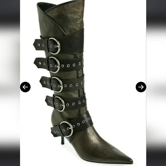 Jeffery Campbell Knee High Seatbelt Boots Brown Distressed Leather Grainy #70 - Picture 2 of 12